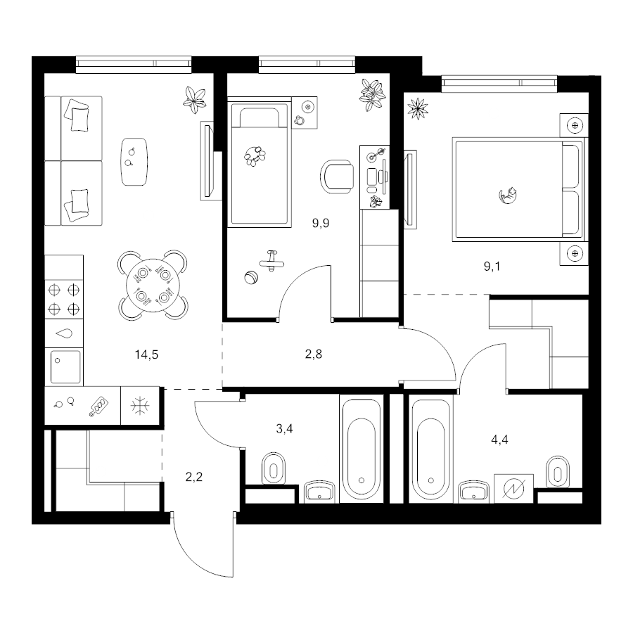2 ккв 52,4 м²