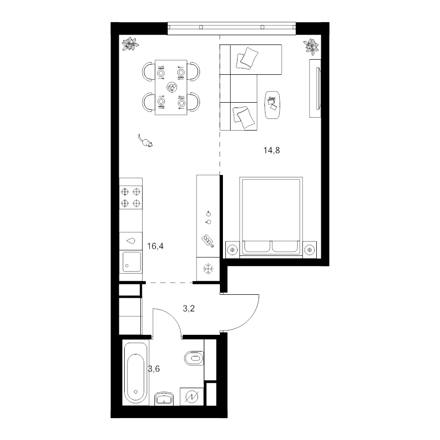2 ккв (Евро) 38 м²