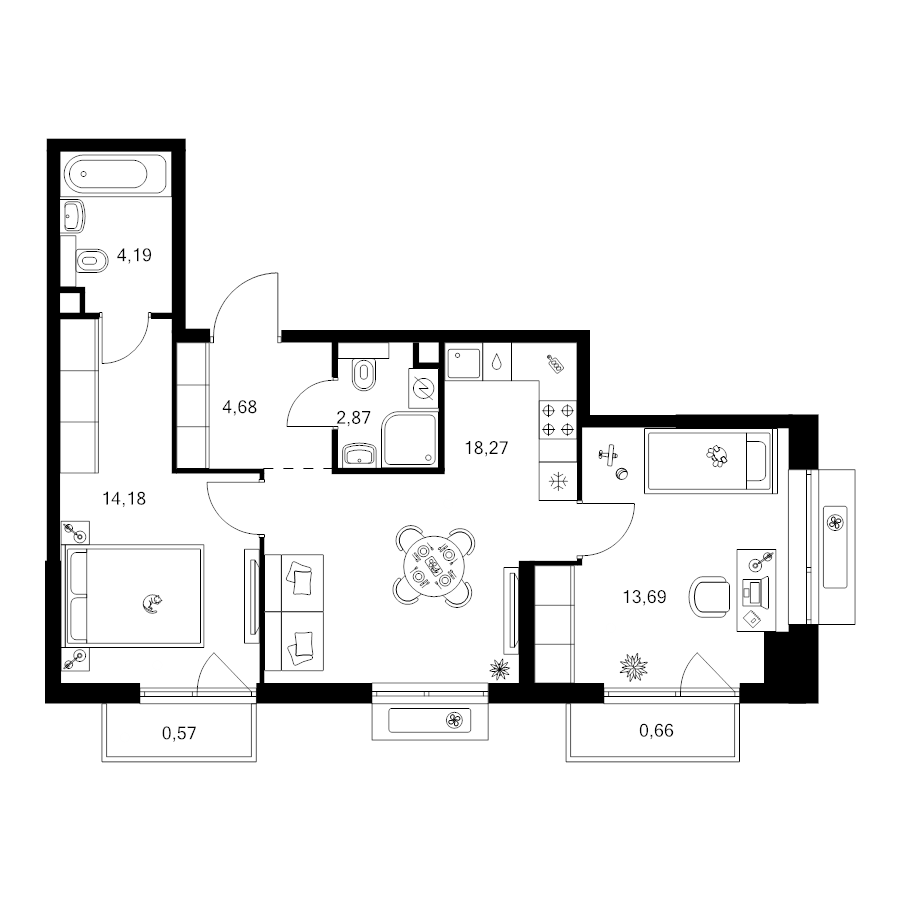 3 ккв (Евро) 59,4 м²