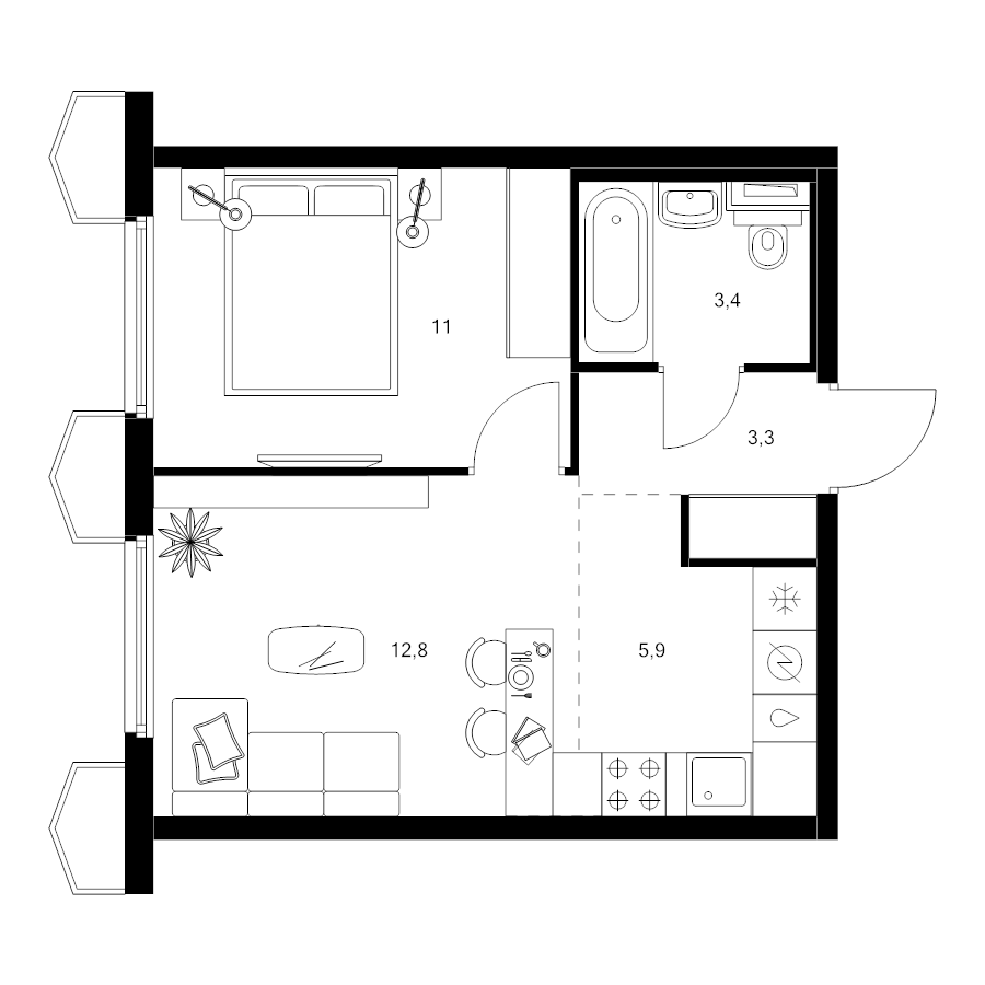 2 ккв (Евро) 36,4 м²