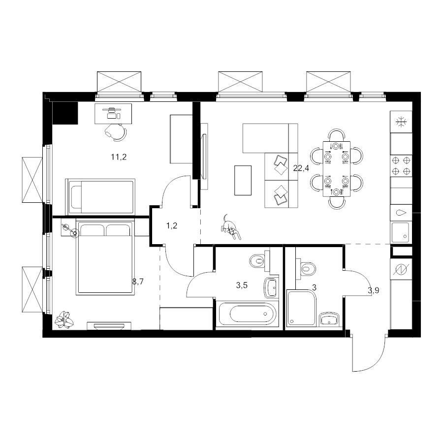 3 ккв (Евро) 57,2 м²