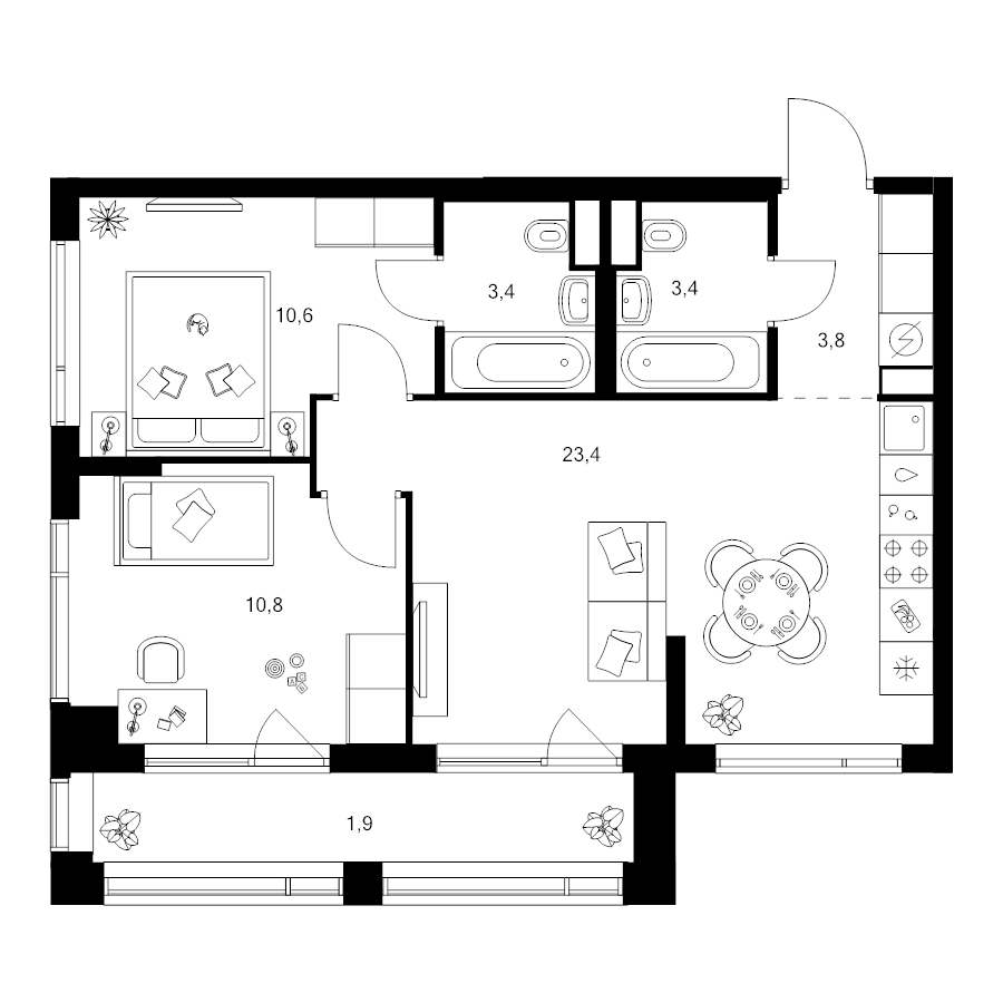 3 ккв (Евро) 57,3 м²