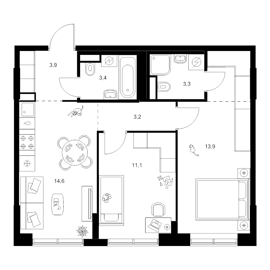 2 ккв 56,6 м²