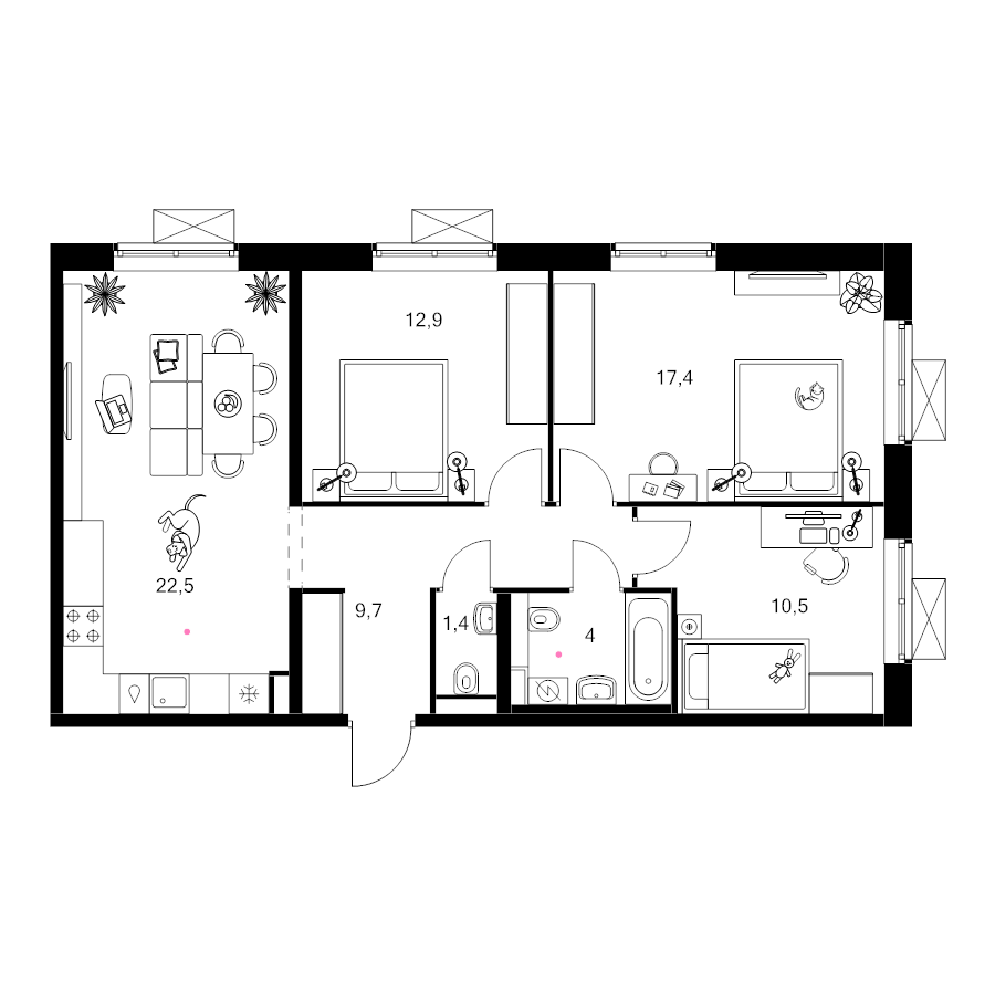 4 ккв (Евро) 78,3 м²