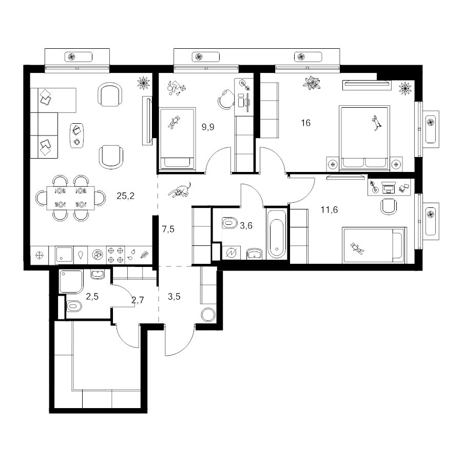 4 ккв (Евро) 90,3 м²