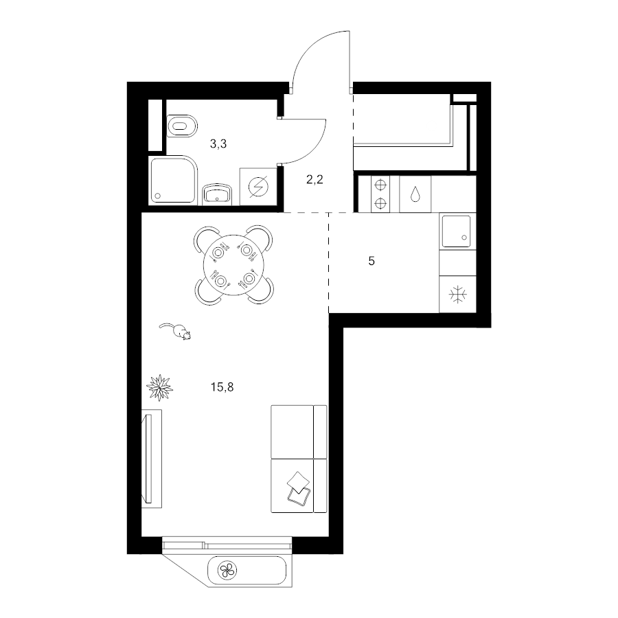 Студия 28,5 м²