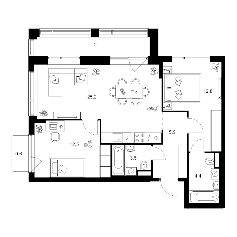 3 ккв (Евро) 66,7 м²