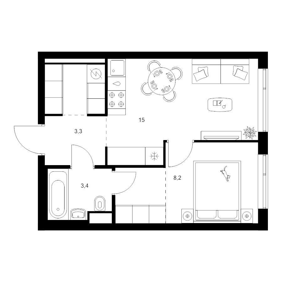 2 ккв (Евро) 36,3 м²