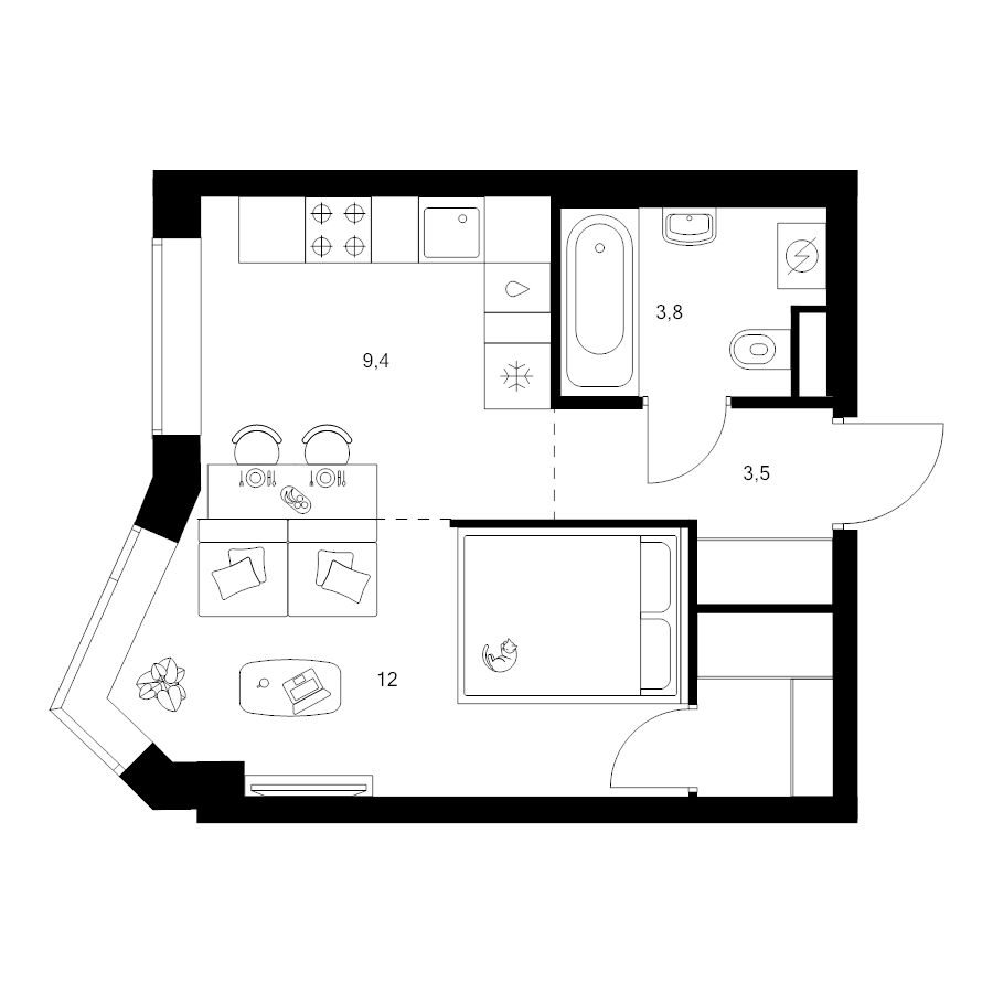 Студия 30,8 м²