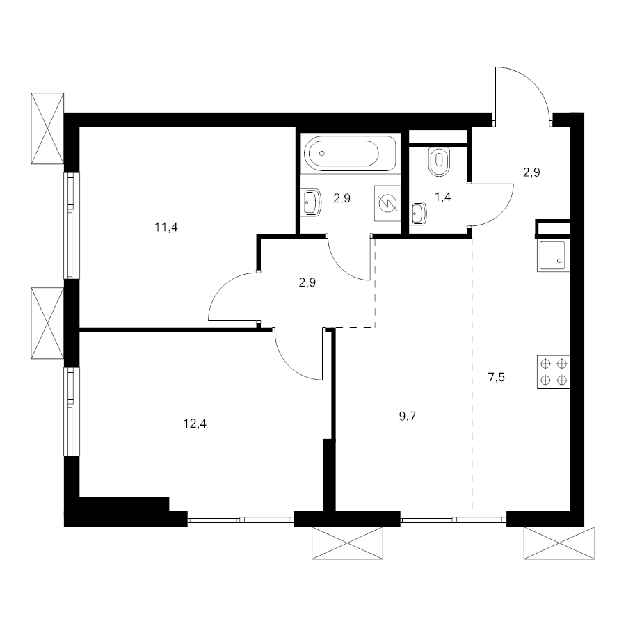 3 ккв (Евро) 51,1 м²
