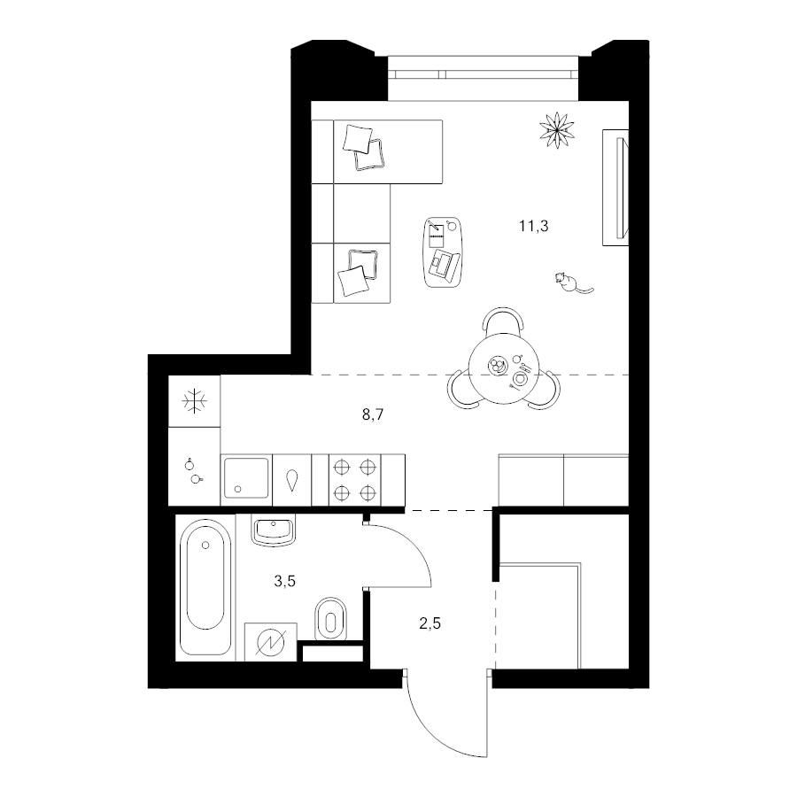 Студия 28,7 м²