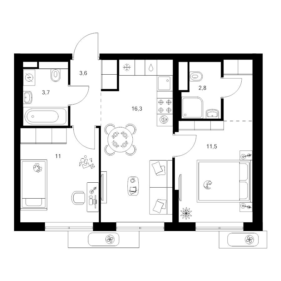 3 ккв (Евро) 51,4 м²