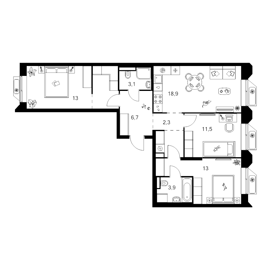 4 ккв (Евро) 80,9 м²