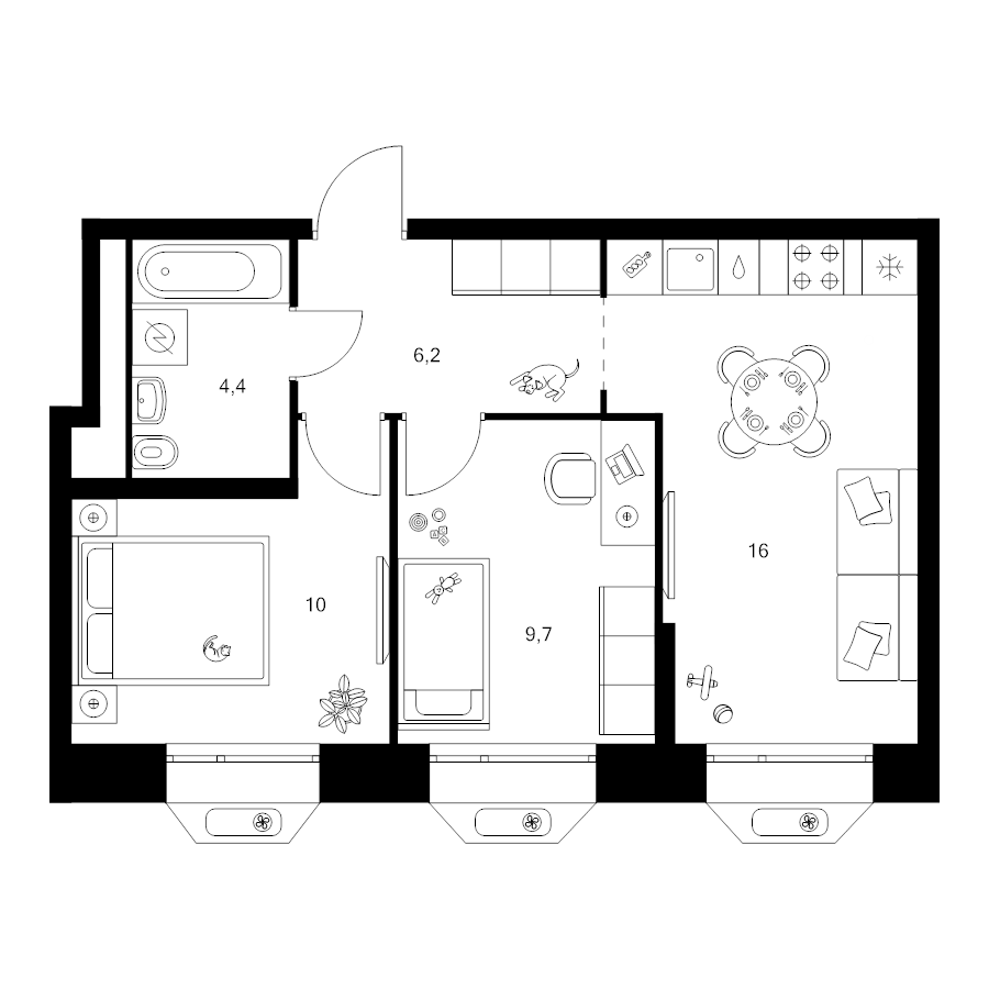 3 ккв (Евро) 46,3 м²