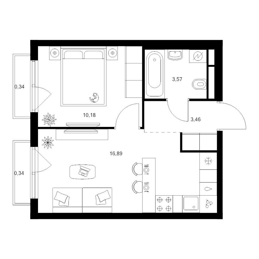 2 ккв (Евро) 34,8 м²