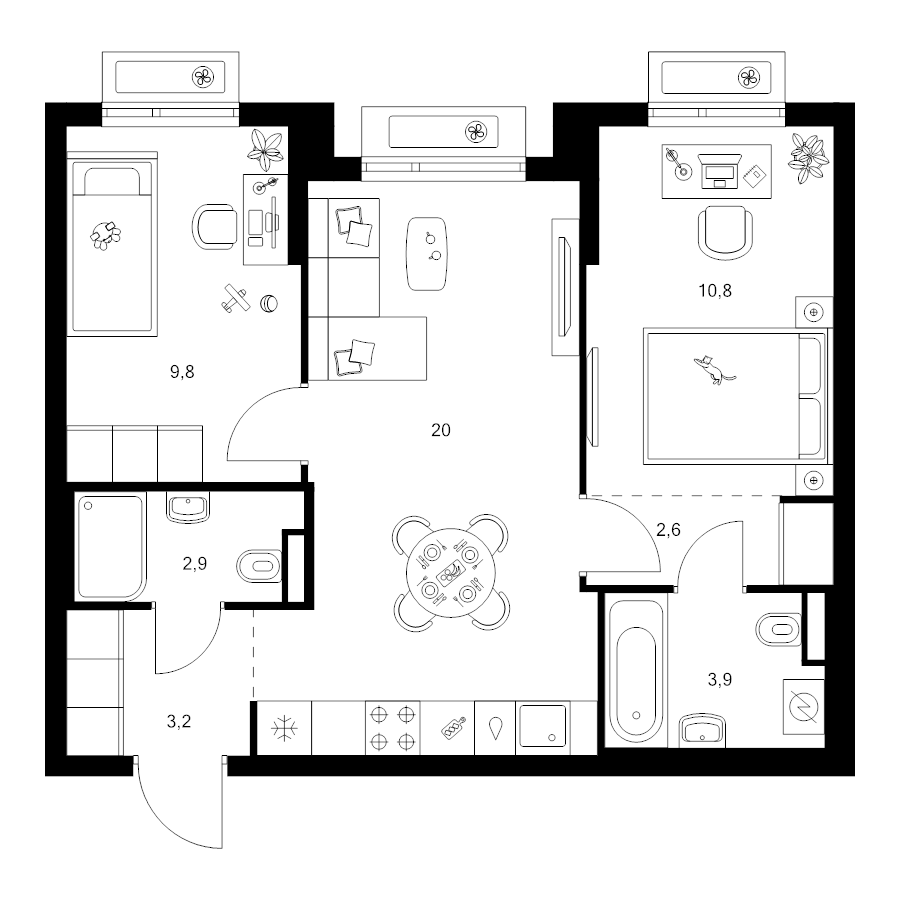 3 ккв (Евро) 53,2 м²