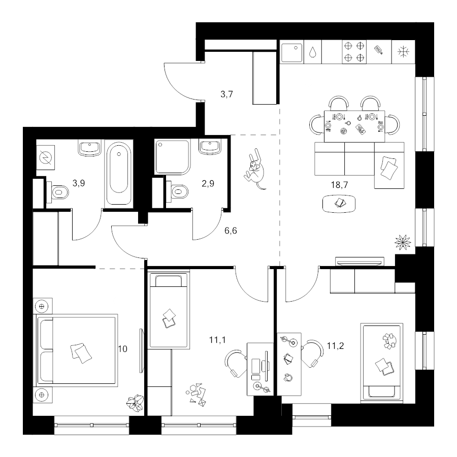4 ккв (Евро) 71,9 м²