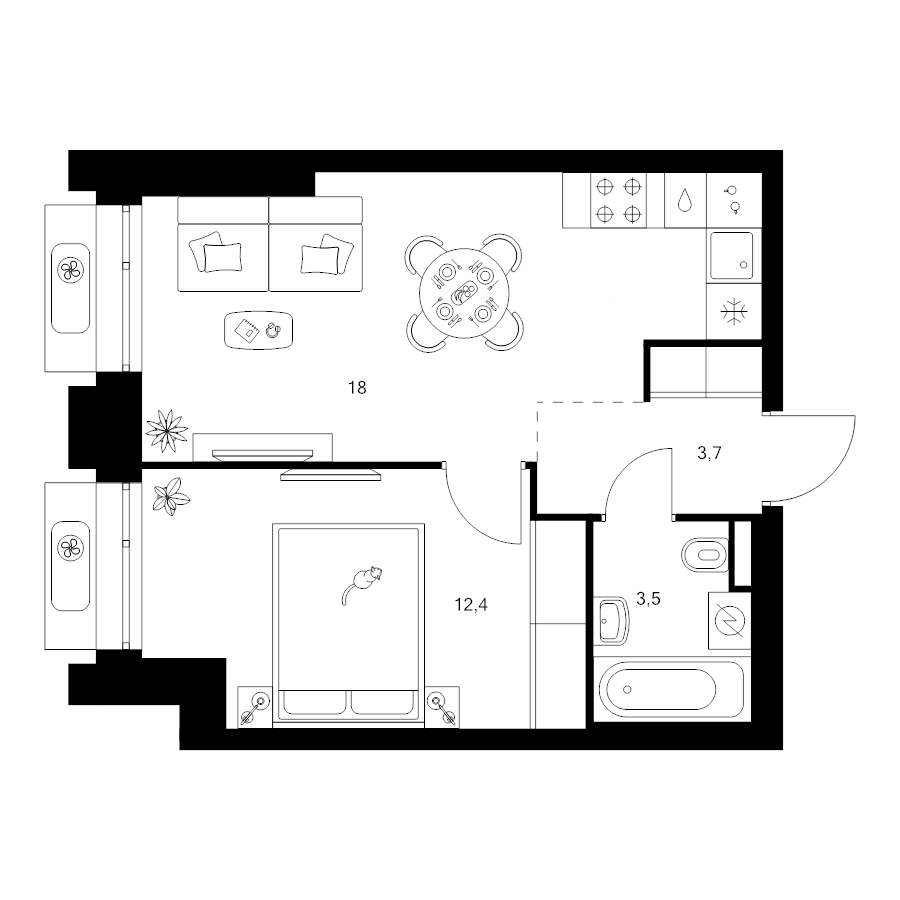 2 ккв (Евро) 37,6 м²