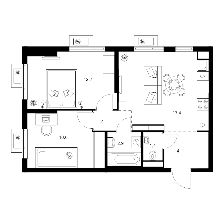 3 ккв (Евро) 51,1 м²