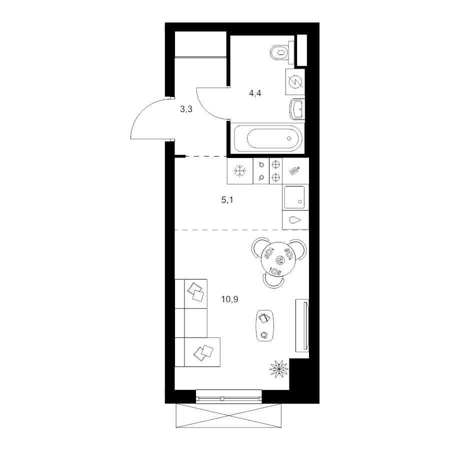 Студия 23,7 м²