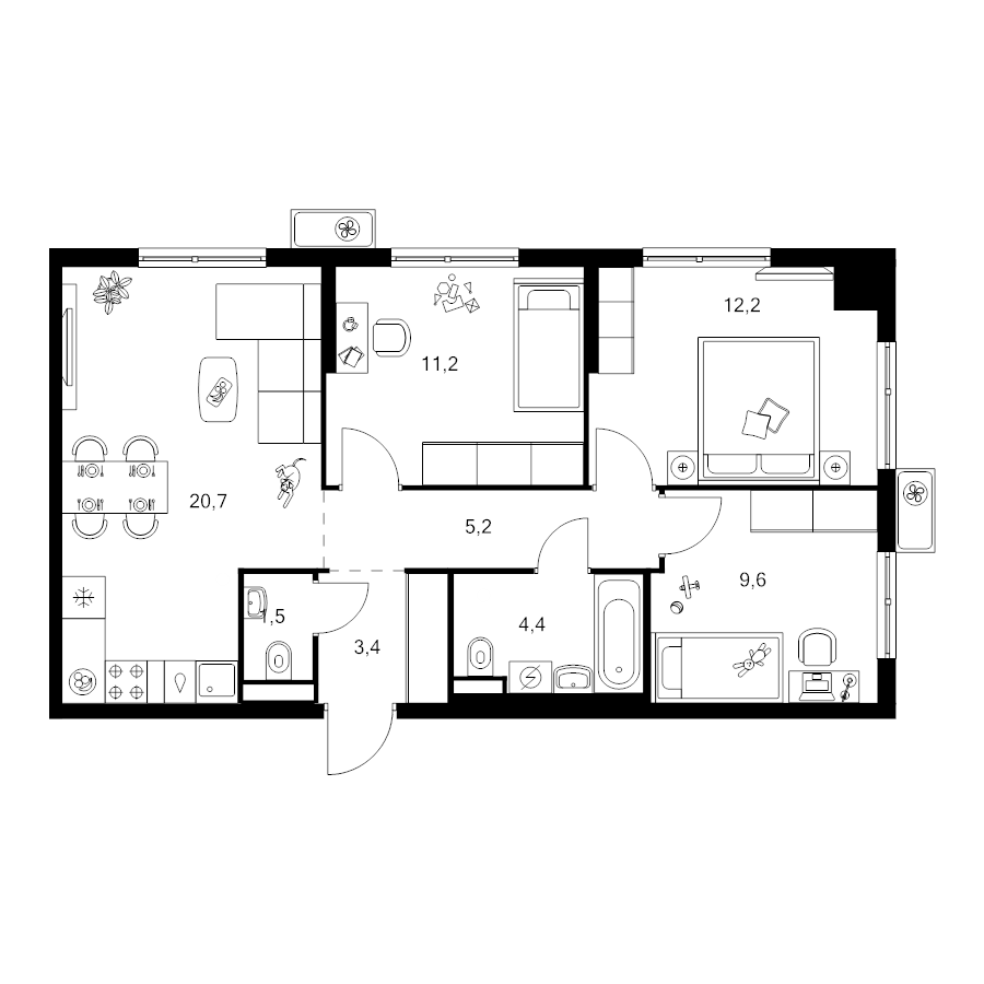 4 ккв (Евро) 68,2 м²