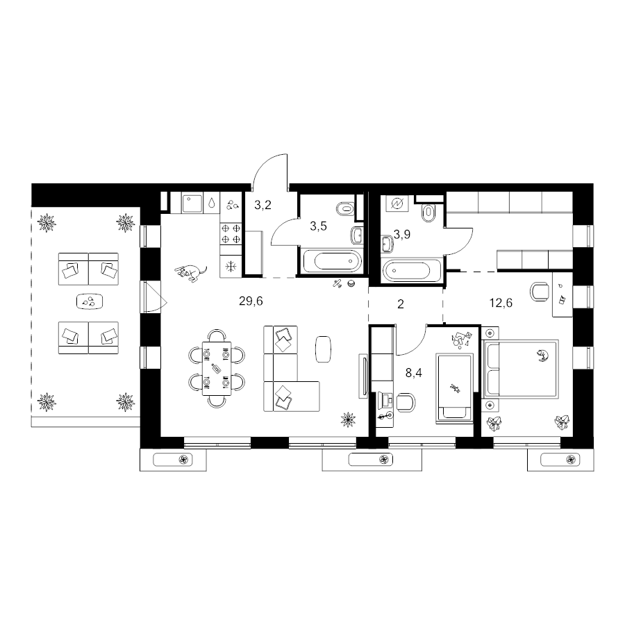 3 ккв (Евро) 75,5 м²