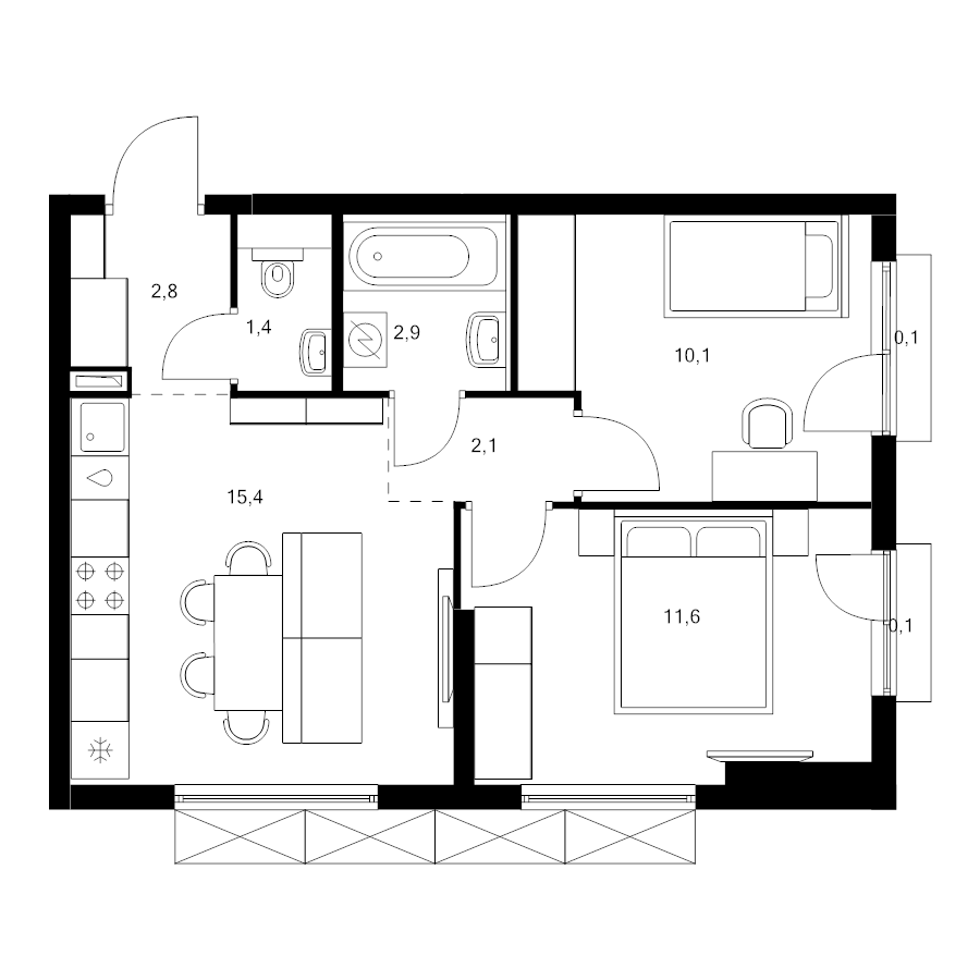 3 ккв (Евро) 46,5 м²