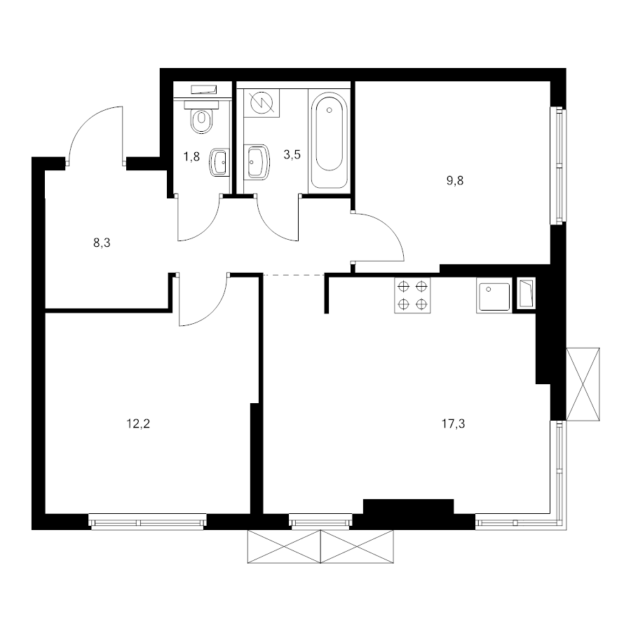 3 ккв (Евро) 52,9 м²