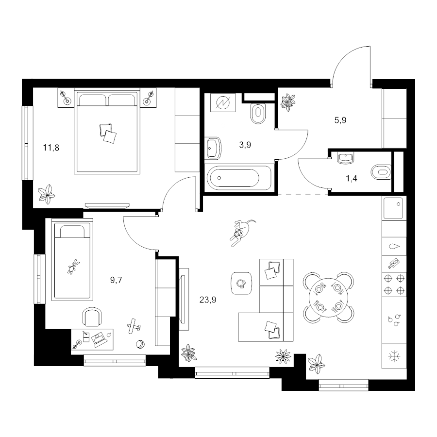 3 ккв (Евро) 56,6 м²