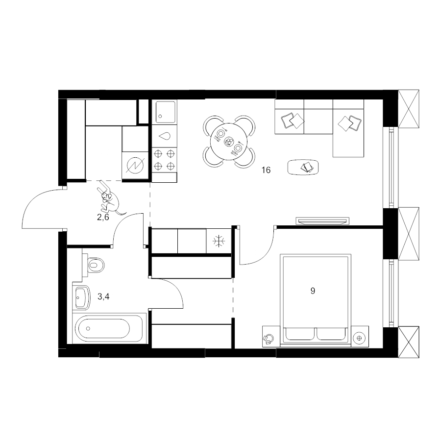 2 ккв (Евро) 37,8 м²