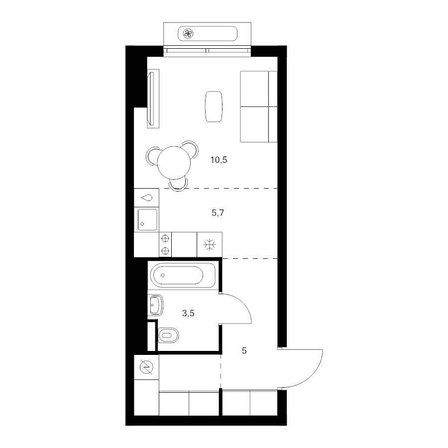 Студия 27,7 м²