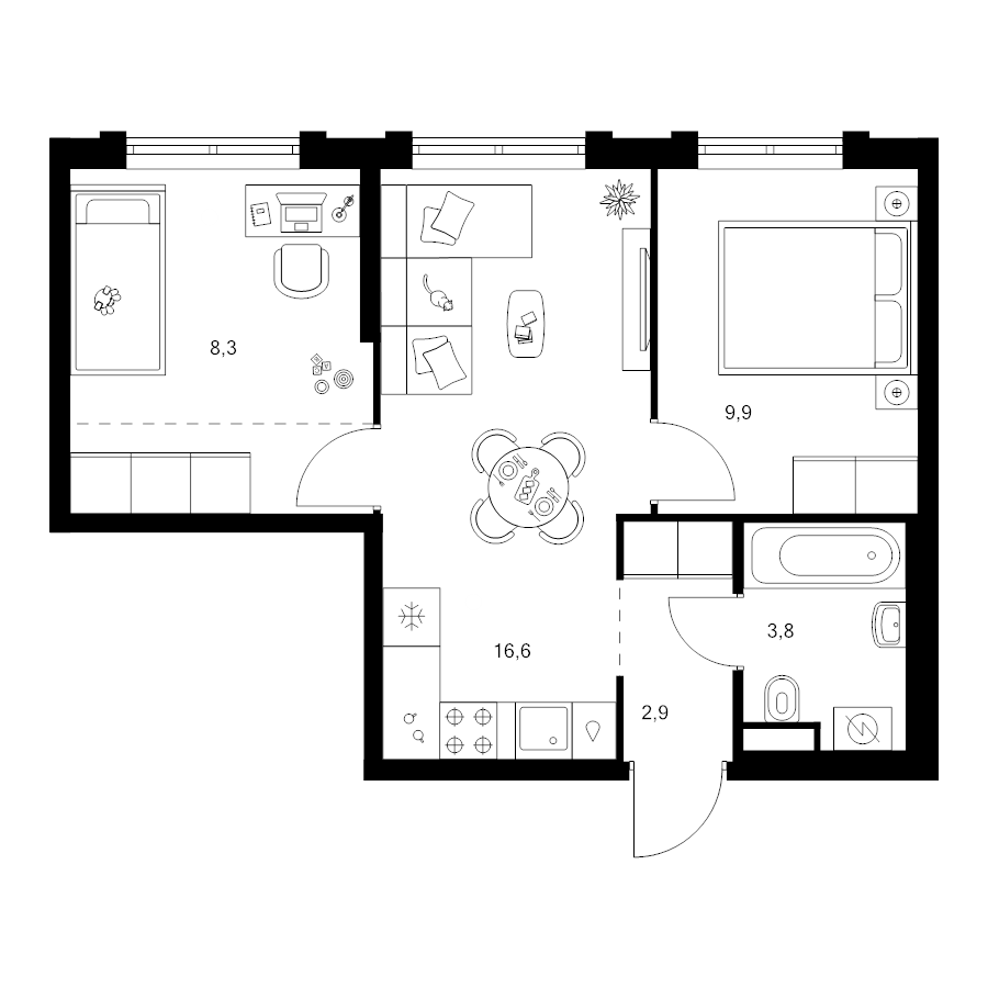 3 ккв (Евро) 44,5 м²