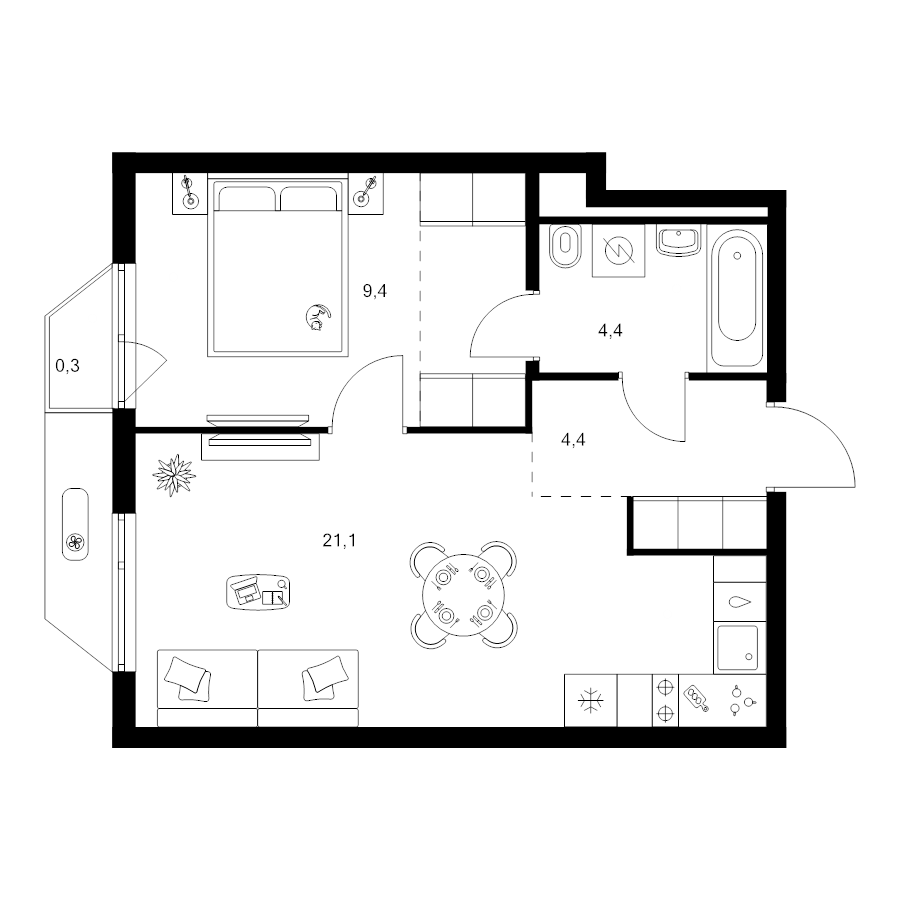 2 ккв (Евро) 43,1 м²