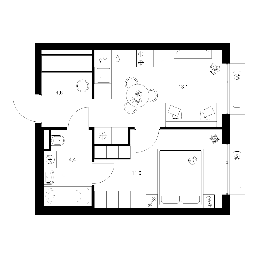 1 ккв 34 м²