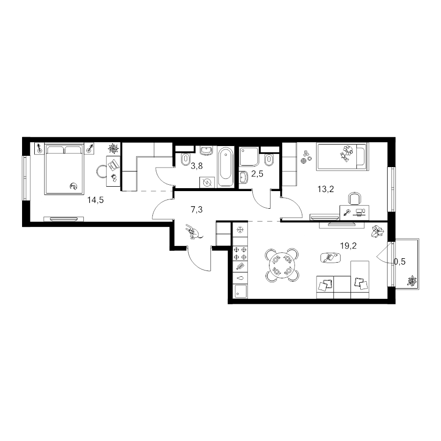 3 ккв (Евро) 65 м²
