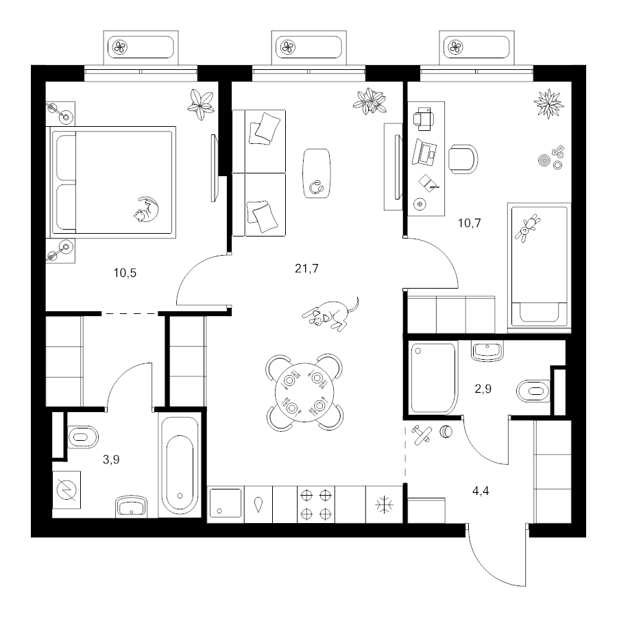 3 ккв (Евро) 56,9 м²