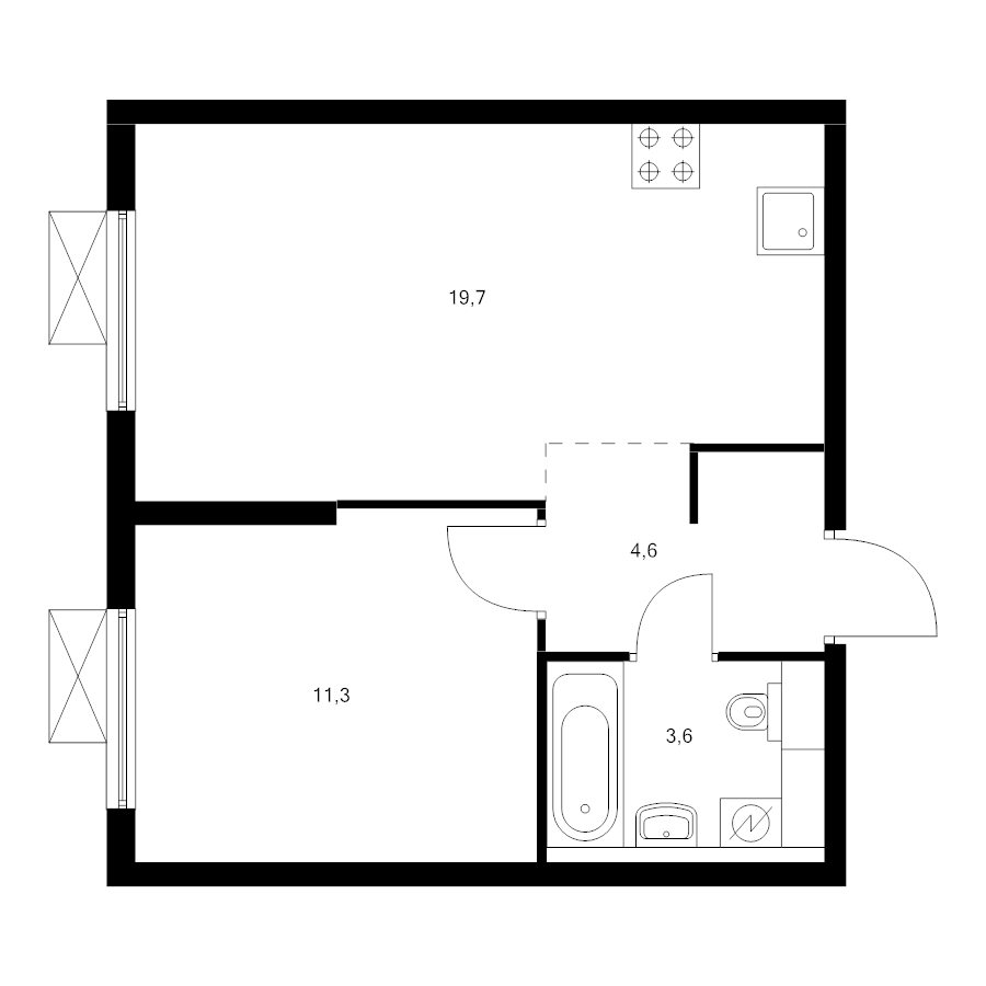 2 ккв (Евро) 39 м²