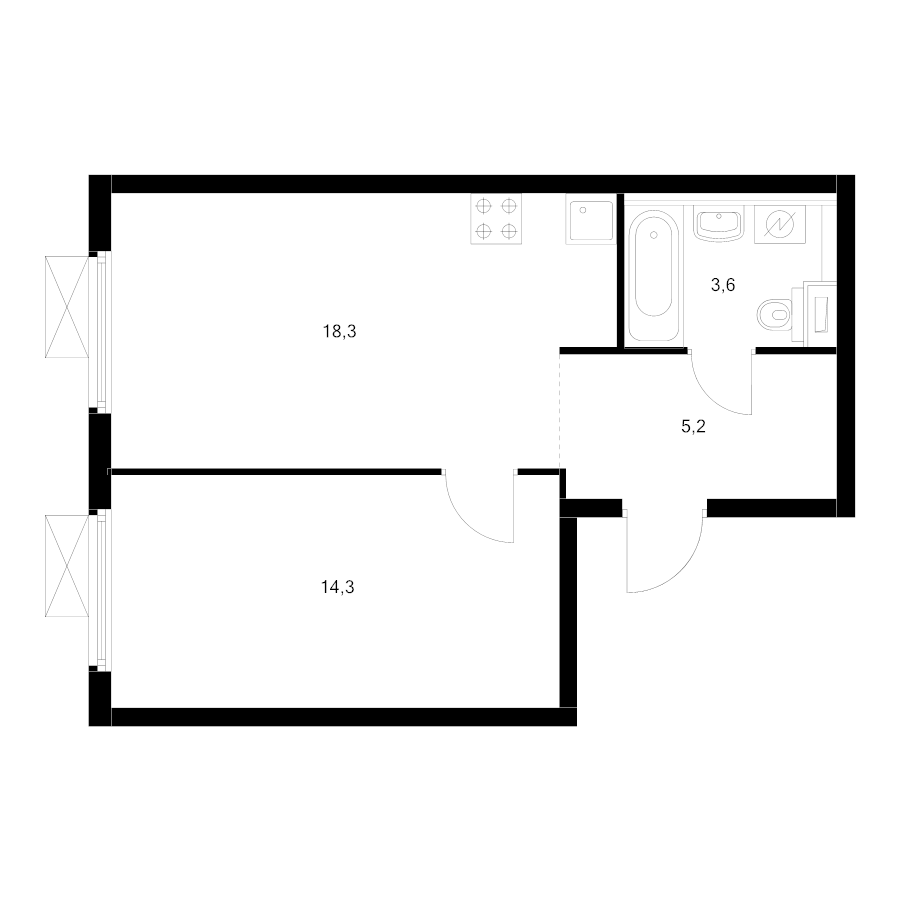 2 ккв (Евро) 41,4 м²