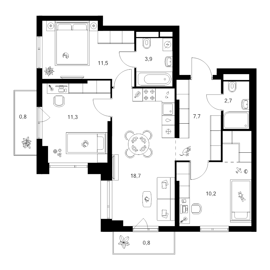 4 ккв (Евро) 69,6 м²