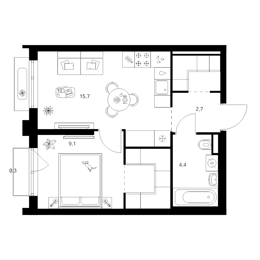 2 ккв (Евро) 38,4 м²