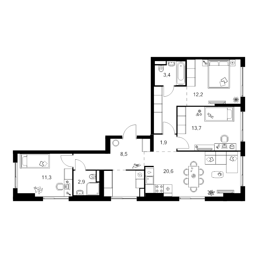 4 ккв (Евро) 85,8 м²