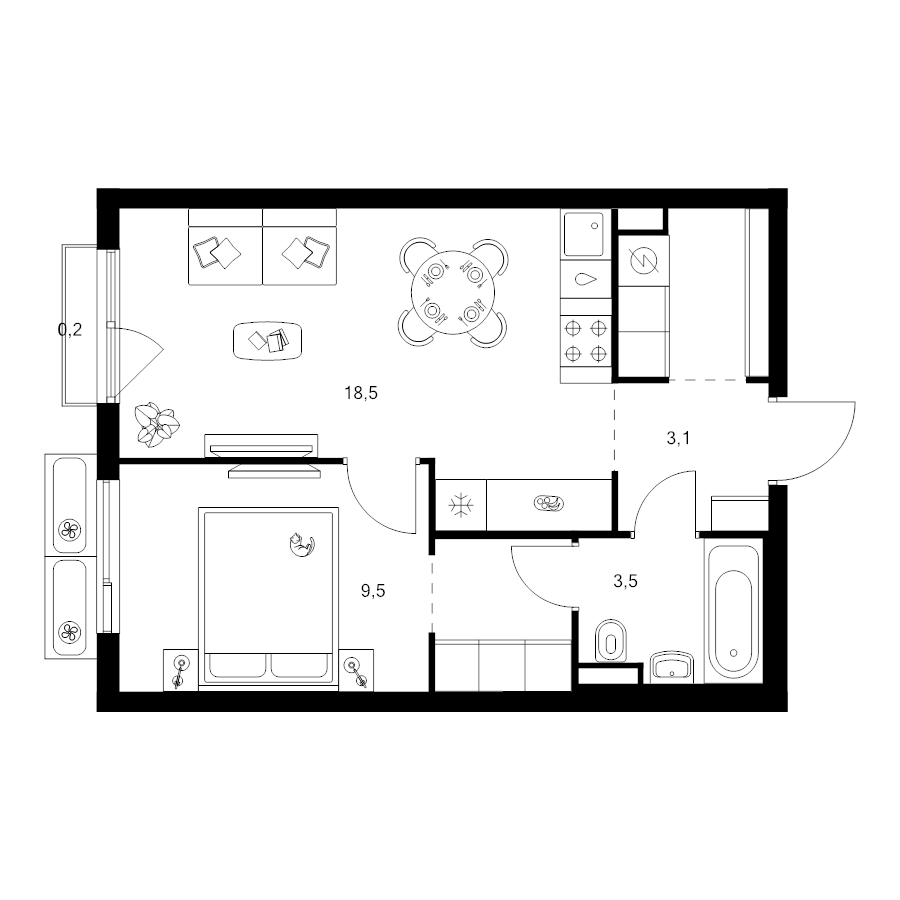 2 ккв (Евро) 41 м²