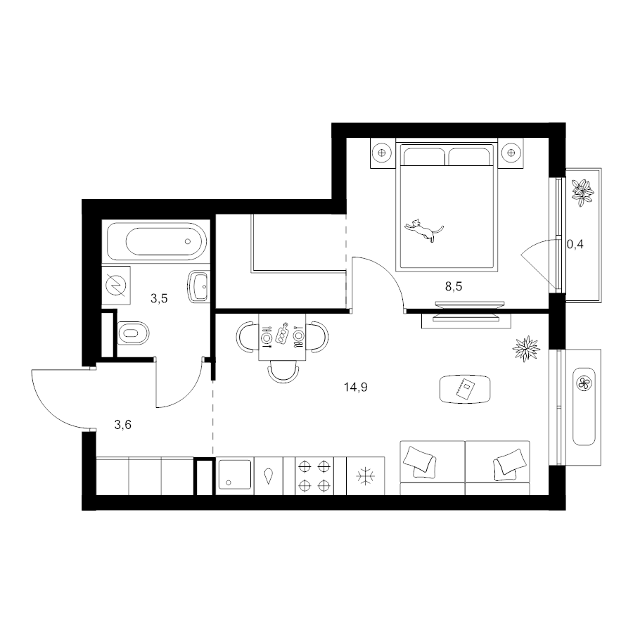 1 ккв 33,9 м²