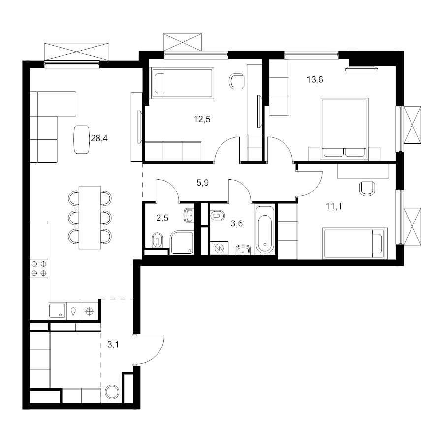 4 ккв (Евро) 86,1 м²