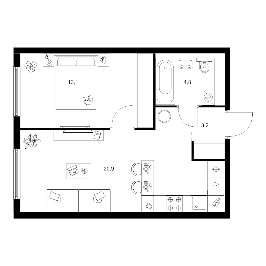 2 ккв (Евро) 42 м²