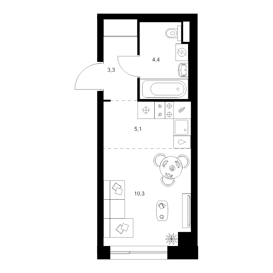 Студия 23,1 м²