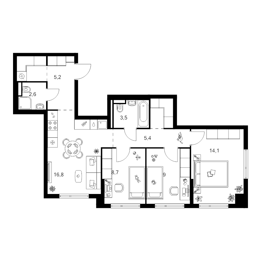 4 ккв (Евро) 70,6 м²