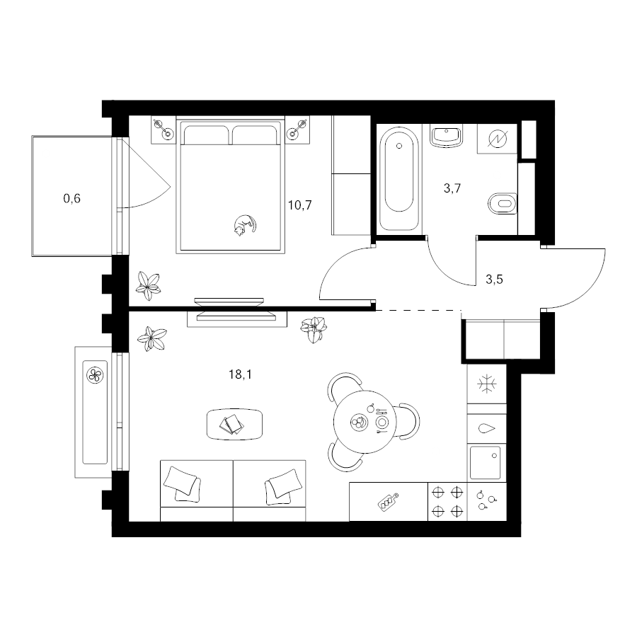 2 ккв (Евро) 36,6 м²