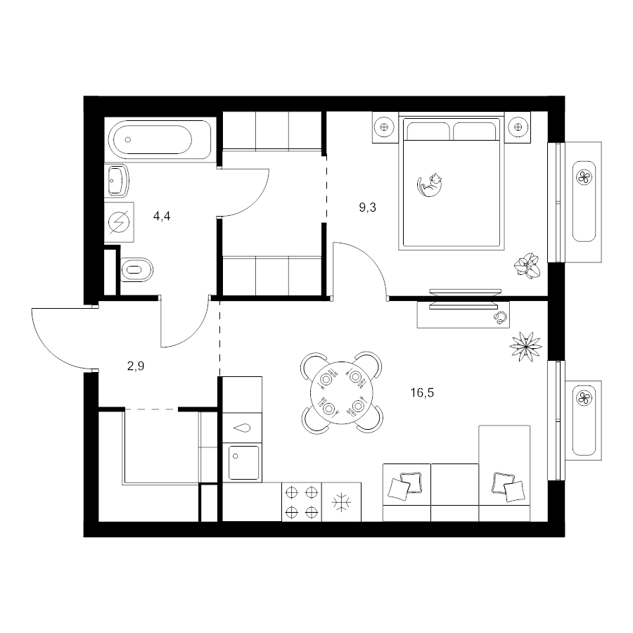 2 ккв (Евро) 40,2 м²