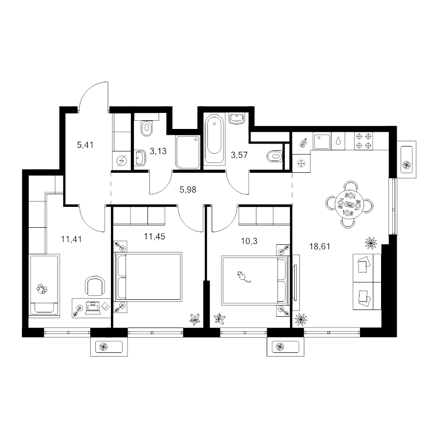 4 ккв (Евро) 69,9 м²